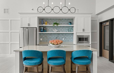 community clubhouse kitchen at Osprey Park 62+ Apartments, Kissimmee, FL, 34758